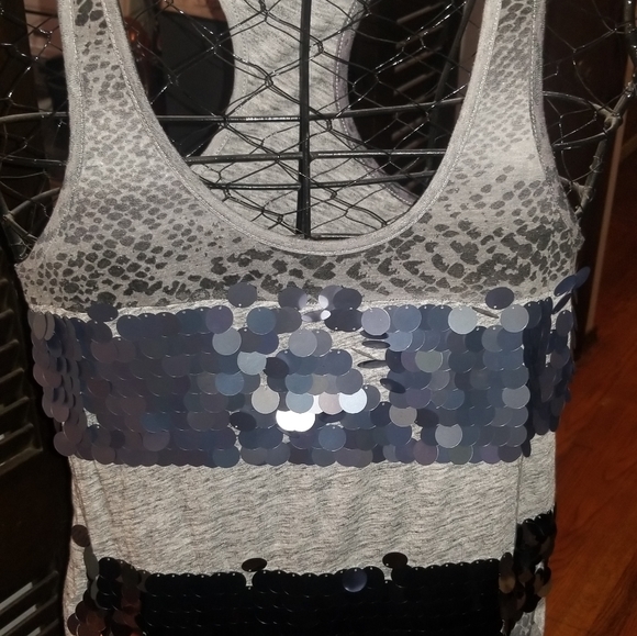 Express Tops - Grey and Black Sequins Tank